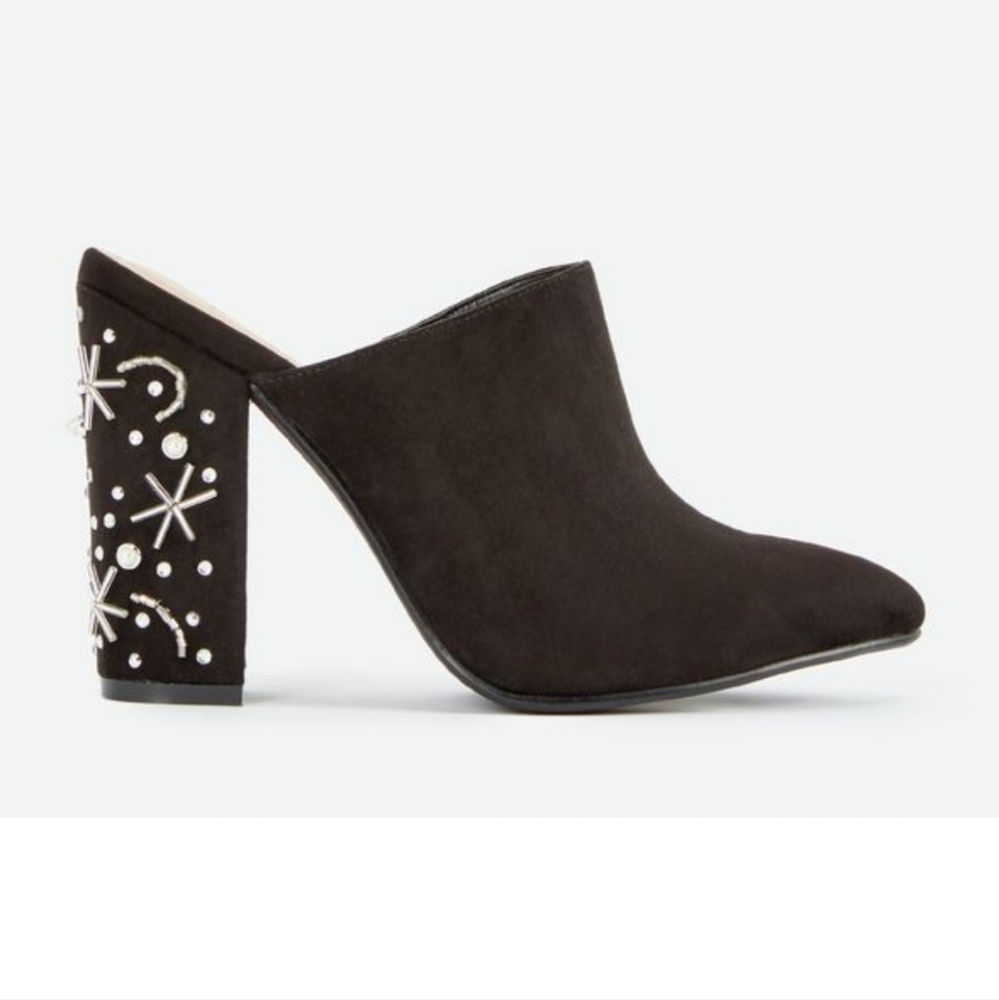 JustFab Mod Mule Embellished Block Heel Black 8.5